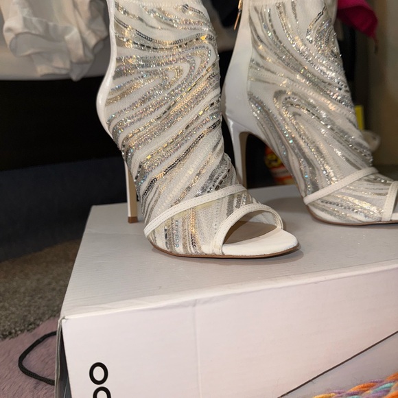Aldo White and Silver Heeled Boots with Strappy Design and High Stiletto Heel - Picture 9 of 14